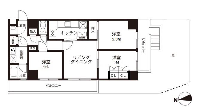 ハイホーム目黒(3LDK/1階)の間取り写真