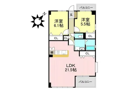 サニーコート(2LDK/2階)の間取り写真