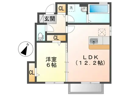 フレブラースIIA棟(1LDK/1階)の間取り写真