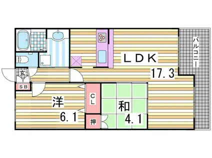 レジディア三宮東(2LDK/11階)の間取り写真