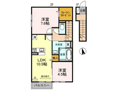 フォーリアB棟(2LDK/2階)の間取り写真