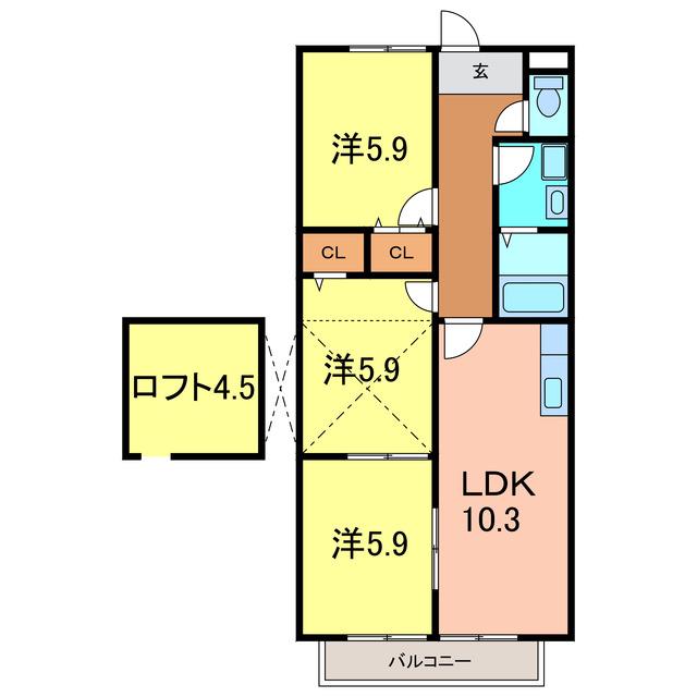 ベラディモーラ作野(3LDK/2階)の間取り写真