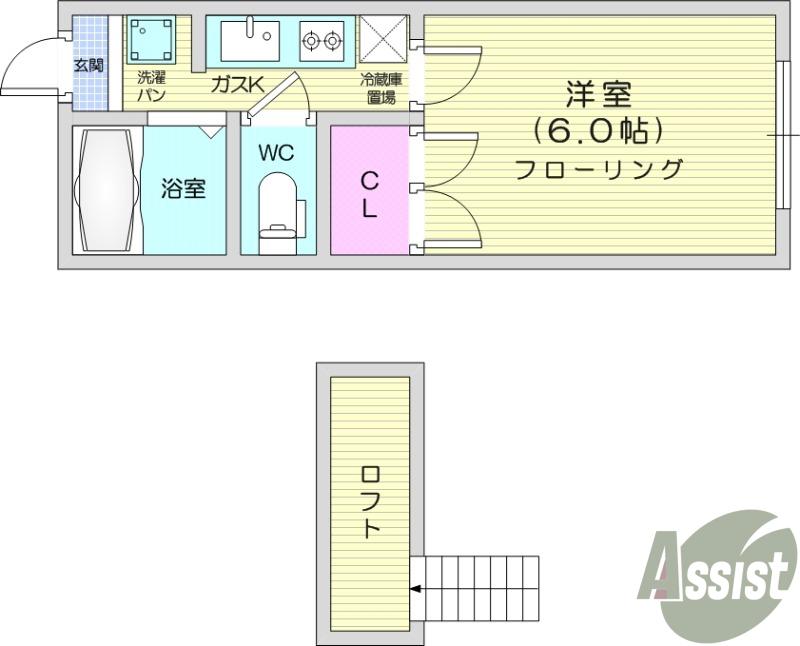 メゾンルノール(1K/1階)の間取り写真