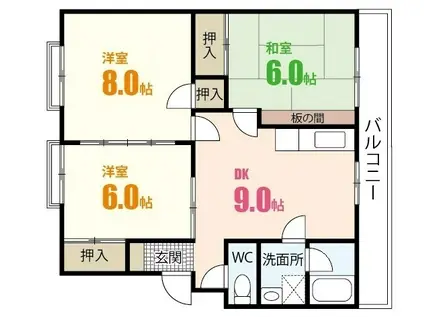 ハイネス西村(3DK/1階)の間取り写真