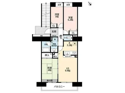 エステスクエア本厚木弐番館(3LDK/8階)の間取り写真