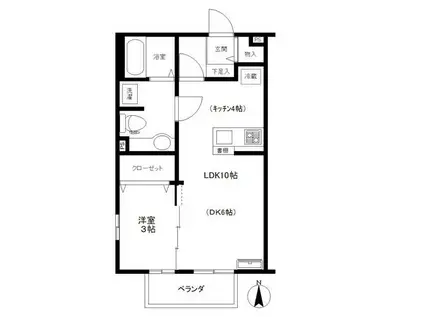 ウインドワード(1LDK/2階)の間取り写真