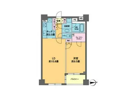カスタリア高輪(1LDK/8階)の間取り写真