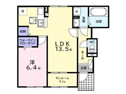 ベリッシモ ソーレ(1LDK/1階)の間取り写真