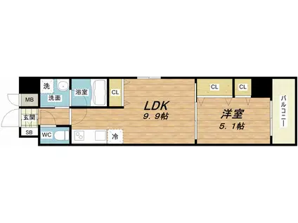 南堀江プライマリーワン(1LDK/7階)の間取り写真