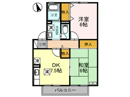 グランドール渡辺A棟(2DK/1階)の間取り写真