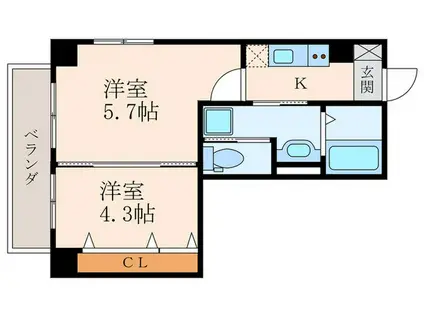 フレイヴァレジデンス尼崎III(2K/2階)の間取り写真
