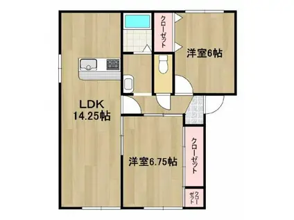 スリーゼハイツ海吉 B棟(2LDK/2階)の間取り写真