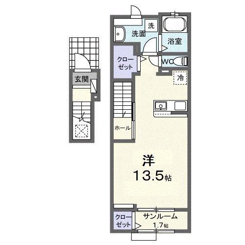 アルドーレIII(ワンルーム/2階)の間取り写真
