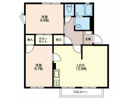 カーサ江島 B(2LDK/1階)の間取り写真
