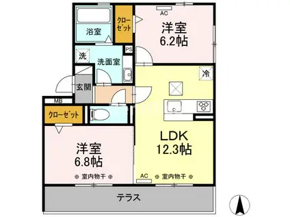 D-ROOM新木曽川 A(2LDK/1階)の間取り写真