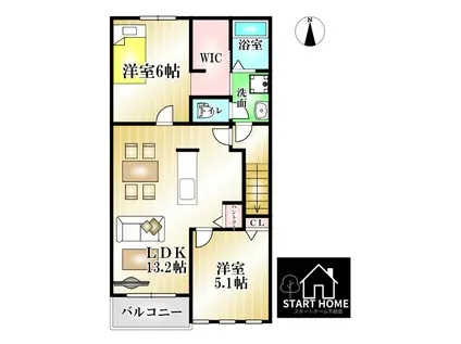 メロータウンA(2LDK/2階)の間取り写真