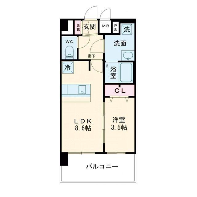 プレサンス京橋GREEN YARDアルミラ(1LDK/8階)の間取り写真