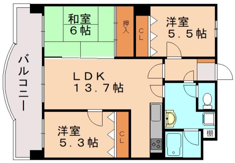 ライオンズマンションシーサイド今宿(3LDK/2階)の間取り写真
