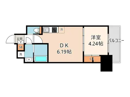 プレジオ恵美須(1DK/6階)の間取り写真