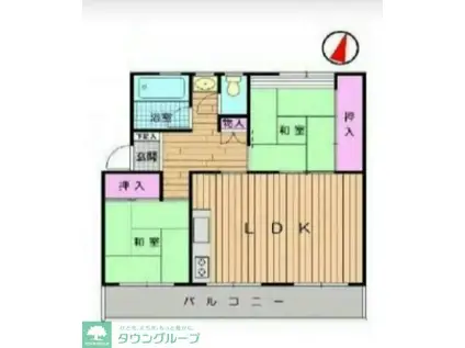 根貝戸団地2号棟(2LDK/3階)の間取り写真