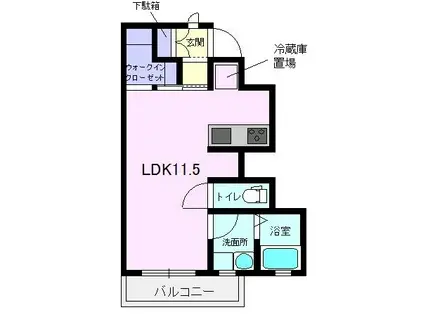 ドルチェ・ヴィータ大町F(1K/1階)の間取り写真