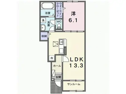 サニーフラットII(1LDK/1階)の間取り写真