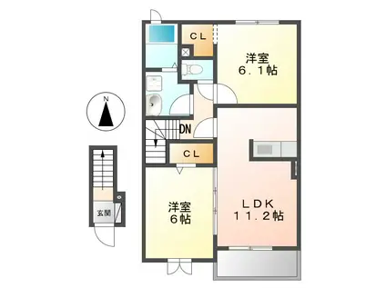 DIA CRANEIIIA(2LDK/2階)の間取り写真