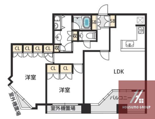 夕陽丘イクス(2LDK/8階)の間取り写真