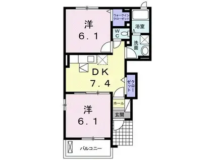 ヒーリング山領(2DK/1階)の間取り写真