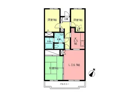 原当麻Mハイツ(3LDK/1階)の間取り写真