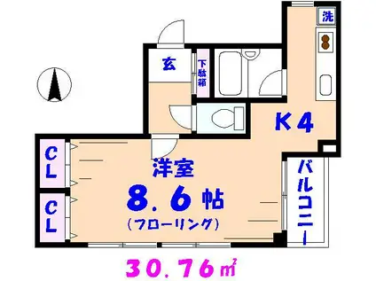 ペルテ市川Ⅰ(1K/3階)の間取り写真