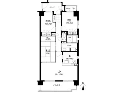 サーパス姪浜駅前(3LDK/6階)の間取り写真