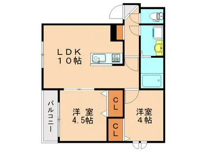 ベルシア箱崎(2LDK/1階)の間取り写真