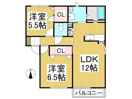 フランドルA(2LDK/1階)の間取り写真