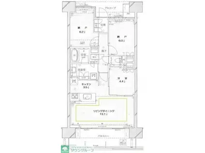 ヴィーガーデン ザ・レジデンス(1SLDK/14階)の間取り写真