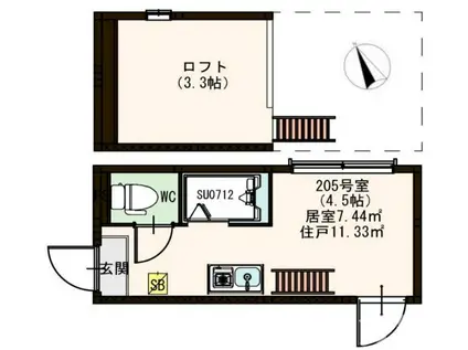 ハーモニーテラス貫井(ワンルーム/2階)の間取り写真
