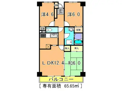 ヴェルドミールゆりのき台(3LDK/1階)の間取り写真