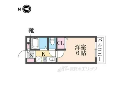 ハッピー塚口(1K/3階)の間取り写真