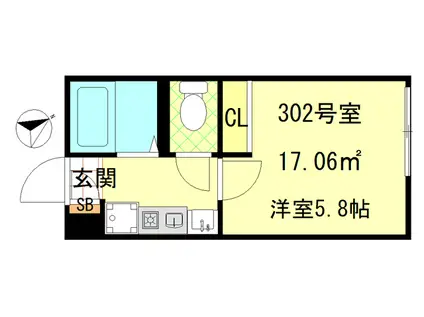 LECOCON平井(1K/3階)の間取り写真