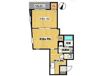 ツインリッチ高取(2DK/1階)の間取り写真