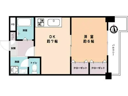 フレックス中山手(1DK/2階)の間取り写真