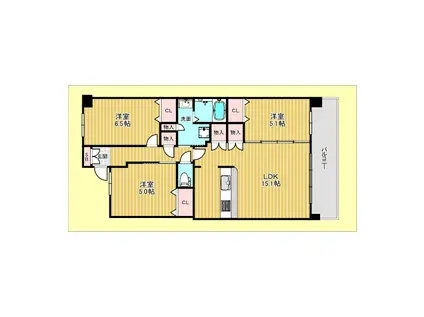 ディアクレスト南桜塚(3LDK/3階)の間取り写真