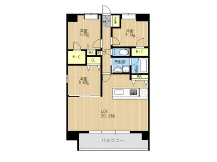 熊本県菊池郡菊陽原水(3LDK/4階)の間取り写真