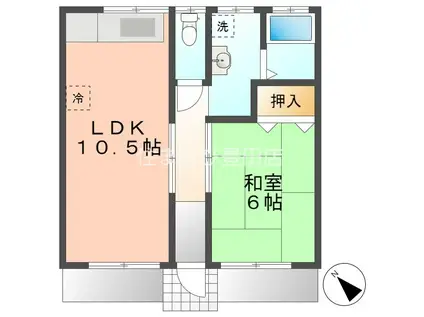 飯野コーポ加知(1LDK/1階)の間取り写真