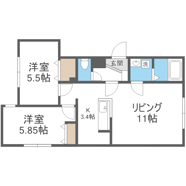 サリーヴィラ月寒東(2LDK/1階)の間取り写真