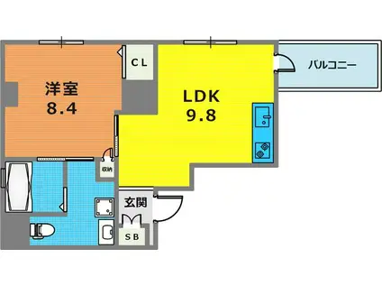 ビューノ三宮(1LDK/4階)の間取り写真