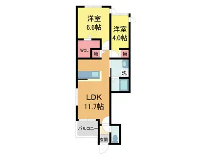 ブリアン西宮(2LDK/2階)の間取り写真