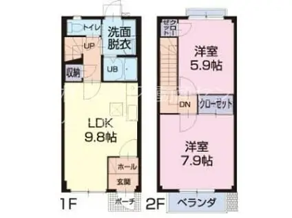 サニーフラット(2LDK/1階)の間取り写真