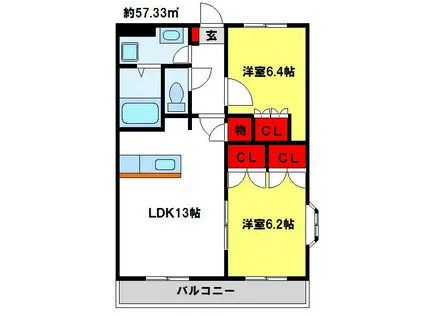 ラ・ファミーユ(2LDK/1階)の間取り写真