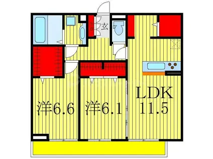 ハイピクチャー E棟(2LDK/3階)の間取り写真